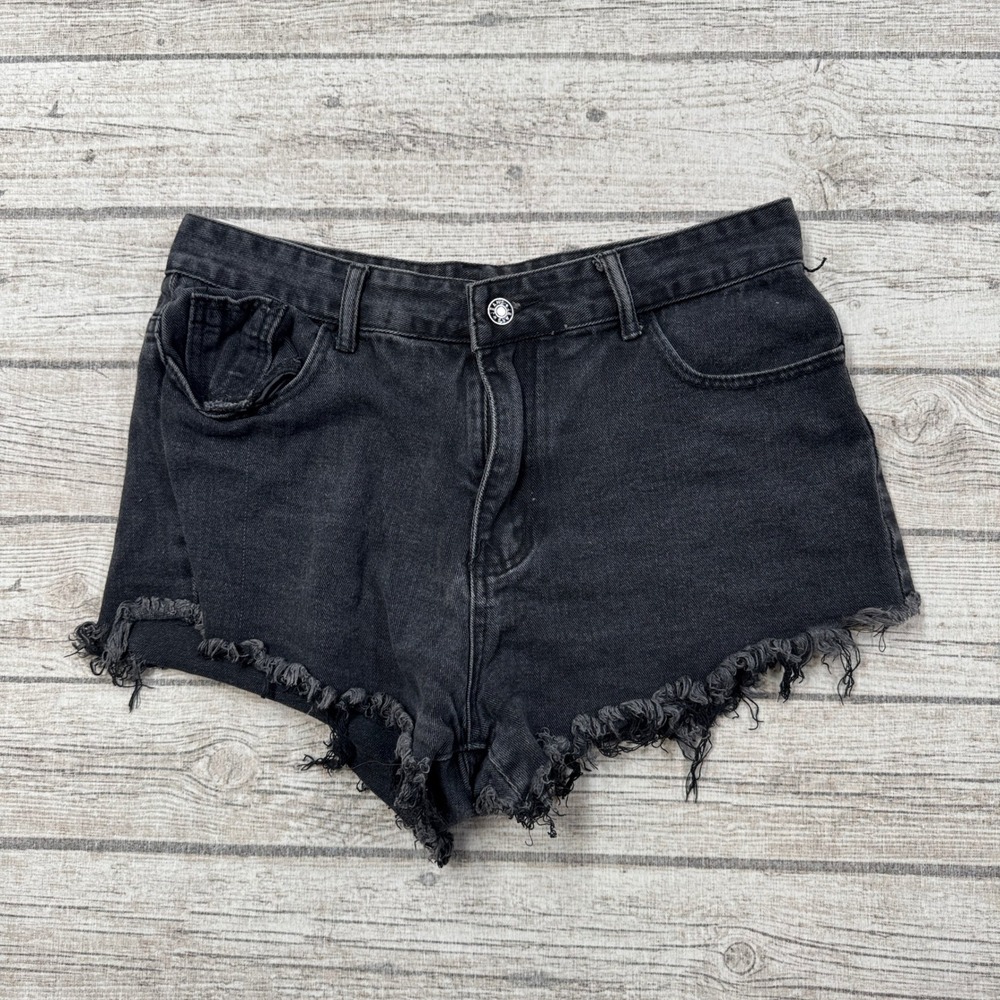 Distressed Denim Shorts Women's Large Black Cut Off High Rise Summer Streetwear